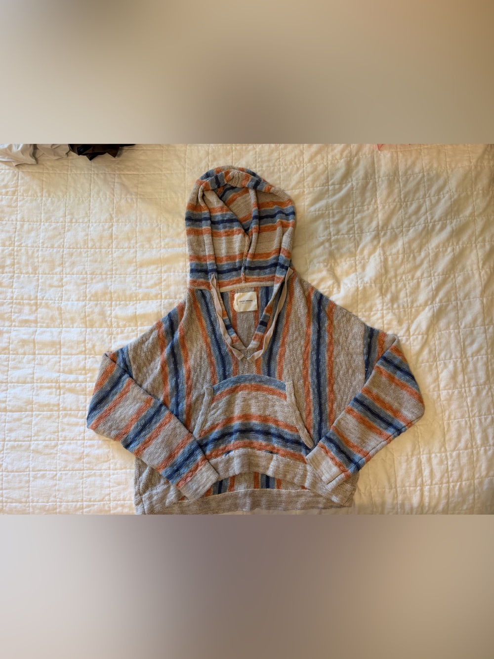 Lucky Brand Striped Knit Hooded Pullover in Blue, Tan & Rust